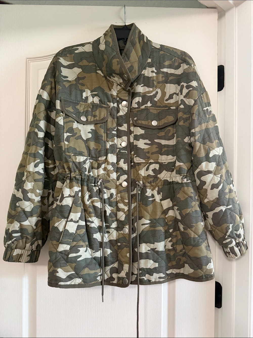 bagatelle Olive & Khaki Camo Quilted Drawstring Utility Jacket